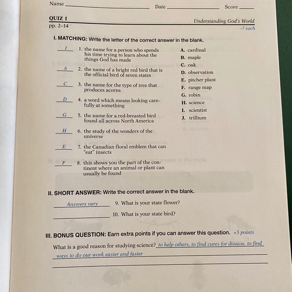 Abeka 4th grade Science Teacher Keys - Picture 7 of 10